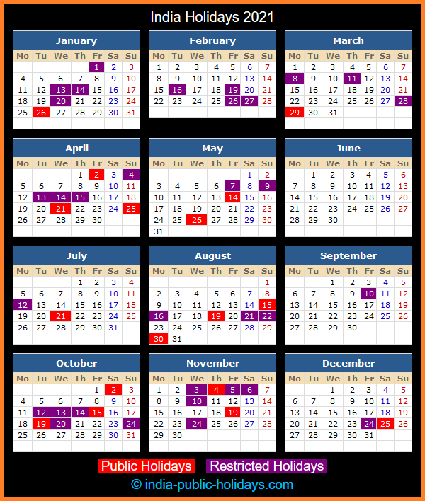 India Holidays 2021